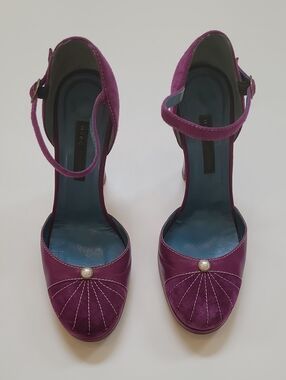 Marc Jacobs Women’s Purple Ankle-Strap Heels with Pearl Accent